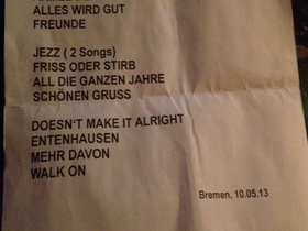 Setlist Bremen 10.05.2013